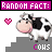 Pixel art cow icon with black-and-white patches, pink nose, and gray steps beneath it; heart symbol changes color between frames.