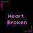 Pixelated pink text 'Heart Broken' appears below multiple pink star icons with dotted trails on a black background.