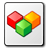 Pixelated heart composed of three colored cubes: red left, yellow-orange right, green center on white background with dark border.
