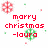 Pixelated holiday-themed icon with red text and green snowflakes on white background, showing three variations of festive greetings.