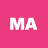 Static image with bold white 'MA' letters on solid pink background, pixelated text rendering.