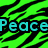 Pixelated zebra-stripe background with four color zones: green top-left, cyan top-right, purple bottom-left, and gray bottom-right. Text overlays read Peace, Love, LEIL A!!! in distinct colors.