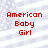 Red text reading 'American Baby Girl' on a pixelated American flag background with visible stripes and stars.