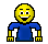 Yellow pixelated character with blue shirt and muscular build in various poses including flexing, smiling, and serious expressions.