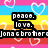 Pixelated icon with layered text over horizontal color bands and heart shapes.