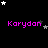 Black background with pink text 'Karydan' repeated , white and gray stars scattered throughout