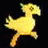 A pixelated yellow bird-like creature with a long tail and wing, positioned next to stylized text on a black background.