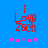 Red pixelated text 'I Love You' on blue background with pink and purple star shapes below, two variations of the same design.