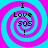 Four identical display a cyan and magenta spiral background with black text reading "I Love SOS !" in a pixelated font