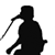 Four black silhouettes of musicians against white background: one singing into microphone, one playing electric guitar, one holding drumsticks near drums, and one seated with instrument.