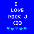 Blue background with white pixelated text reading "I LOVE NICK J <33" and five light blue plus signs below.