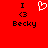 Red background with black text and symbols: 'I', '<3', 'Becky' on left; same text plus white pixelated heart symbol on right.