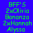Green pixelated text lists names on blue and yellow backgrounds with a gray version on the right.