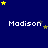 Blue background with yellow and gray stars scattered , displaying 'Madison' text in white pixelated font repeated four times per
