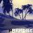 Pixelated beach scene with palm trees and a gradient sky, overlaid with the word 'PARADISE' in bold letters.