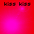 Red background with four identical each containing 'kiss kiss' text and a pink glowing circle that shifts position across frames