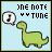 identical light blue square each containing a green dinosaur with a speech bubble showing a music note, text reading 'ONE NOTE TUNE' in black and cyan pixelated font
