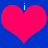 Two identical red hearts on a blue background with light cyan vertical lines above each heart.