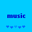 Blue background with two identical 'music' text blocks and five blue musical note icons each, showing slight animation differences in the notes.