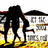 Pixelated image split into two sections: left shows a black silhouette of a person with long hair walking past buildings, right displays green text on pink background reading "summer 2008!".