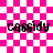 Pink and white checkered background with four instances of the text 'cassidy' in black pixelated font, two showing a subtle animation effect.