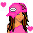 Pixel art contact sheet showing multiple views of a cartoon woman in pink and white attire with hearts, text, and lip marks on a transparent background.