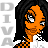 Pixel art contact sheet showing three frames of an animated buddy icon featuring a cartoon woman with orange skin, black hair, and checkered clothing against a gray background.
