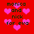 Red background with pink hearts and black text reading 'monica and nick for eva' in pixelated font.