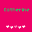 Green pixelated text 'Catherine' appears above two of white and pink heart icons on a solid pink background