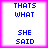 Four identical display blue pixelated text "THAT'S WHAT SHE SAID" on white backgrounds with pink borders