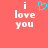 A static image with a coral background displays 'i love you' in white pixelated text, where the word 'love' is replaced by a cyan heart symbol.