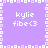Purple square icon with white pixelated border and repeated text "kylie fibe<3" in four quadrants.