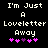 Pixelated text reads 'I'm Just A Loveletter Away' with pink and purple plus signs below, displayed in two identical side-by-side frames.
