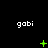 Pixelated green symbols animate above repeated 'gabi' text on a black background, with each symbol changing shape across frames.