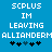 Blue background with white pixelated text reading SCPLUS IM LEAVING ALLIANDERM and five black-and-blue asterisk symbols below.