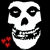 identical white skulls with black eyes and teeth on a black background, each accompanied by red heart symbols