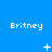 Pixelated blue background with repeated white text 'Britney' and changing white symbols below each text.