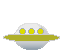 A 3x3 contact sheet of pixelated UFO buddy icons showing animation frames with changing light patterns and facial expressions on the top section.