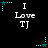 Black background with white text "I Love TJ" and cyan star-shaped animations in various positions.