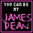 Animated pixel art displays text changes across frames: 'YOU CAN BE MY JAMES DEAN' and 'I'LL BE YOUR SWEET QUEEN' with shifting pink-purple lettering on black backgrounds.