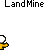 Animated sequence showing a yellow-shirted figure with white head holding an object, followed by multiple landmine explosions in pixelated style.