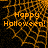 Animated orange spiderweb background with 'Happy Halloween!' text in pixelated font, showing frame-by-frame changes.