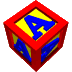 red-bordered cubes with yellow faces displaying blue letter A, each cube rotated to show different angles against a gray background