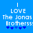 Blue background with white pixelated text reading "I LOVE The Jonas Brothers!" and five blue star symbols below the text.