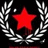 Red star within white laurel wreath on black background with red banner at bottom; two identical frames show star and wreath with slight blur variation.