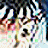 Anime-style character with spiky black hair and white shirt appears in multiple poses holding red electric guitar against blue sky background.