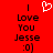 Red background with black text reading "I Love You Jesse :)" and a white pixelated heart symbol above the text.