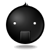 Two identical black spherical icons with white dot eyes and a rectangular mouth, each casting a light gray shadow on a solid gray background.