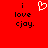 Red background with black text reading "i love cjay." and a white pixelated heart symbol above the text.