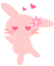 Pixel art animation of a pink bunny character with heart eyes and flower accessory, shown in two frames on gray background.